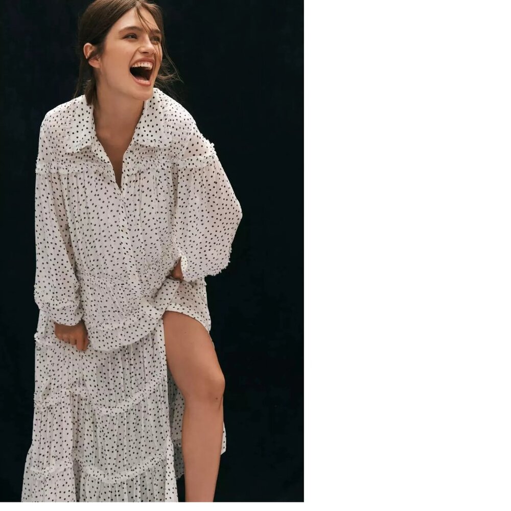 By Anthropologie Long-Sleeve Smocked Tiered Maxi Dress SP new #252 - Picture 4 of 7